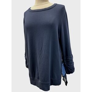 Bailey 44 Mixed Media Top Womens Large Blue Excellent Lace Silk Gingham Back